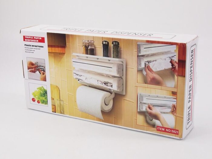 3 In 1 Kitchen Shelf Frame Plastic Film Triple Paper Dispenser Preservative Film Spice Shelf - Image 3
