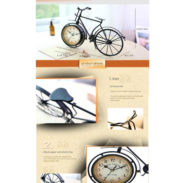 Vintage Antique-Style Metal Bicycle Decor Clock Timepiece with Retro Charm - Image 2
