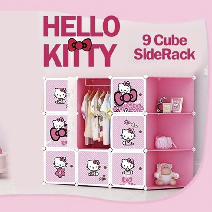 Hello Kitty 9 Cube Wardrobe Cabinet For Kids With Hanging Rod DIY Rack - Image 1