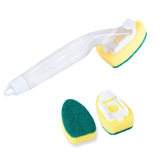 3 Sponge Heads Handheld Soap Scrubber Cleaner Dish Wand Brush Cleaning Tool - Image 3