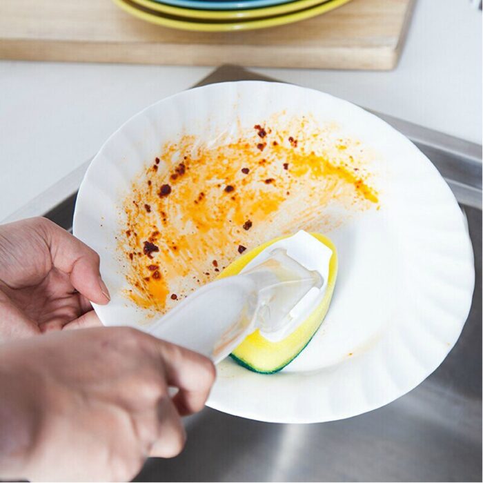 3 Sponge Heads Handheld Soap Scrubber Cleaner Dish Wand Brush Cleaning Tool - Image 4