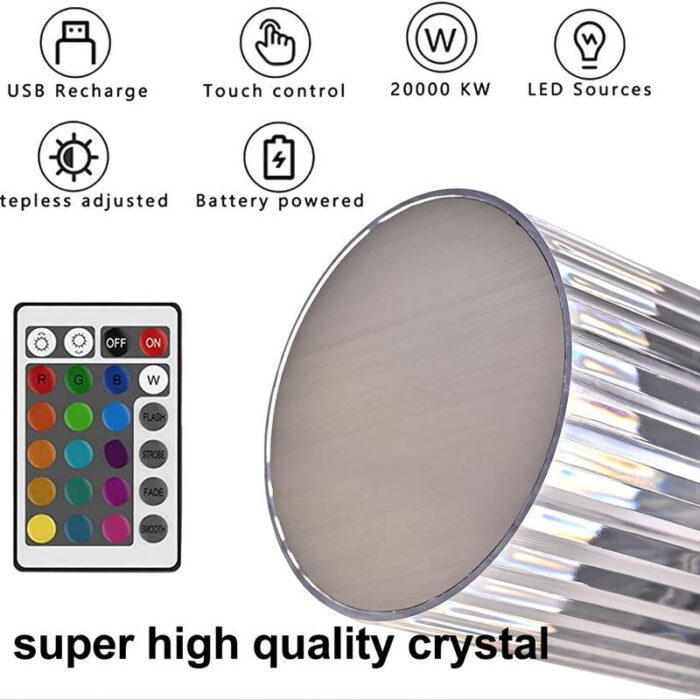 Portable USB Rechargeable RGB Lighting Crystal Touch Control Table Lamp - Image 4