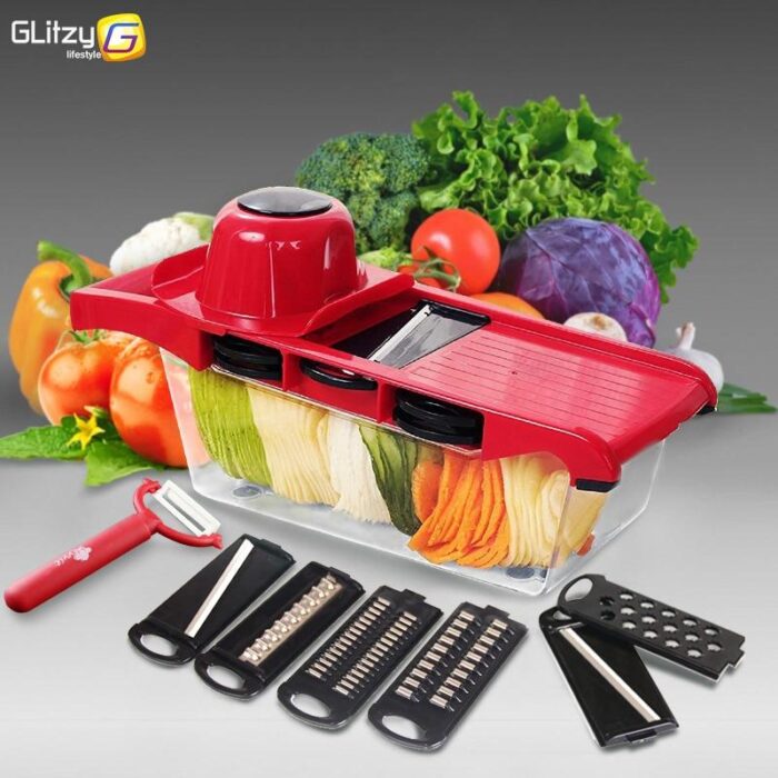 Slicer Vegetable Cutter Grater Chopper Six Interchangeable Blades With Hand Protector - Image 3