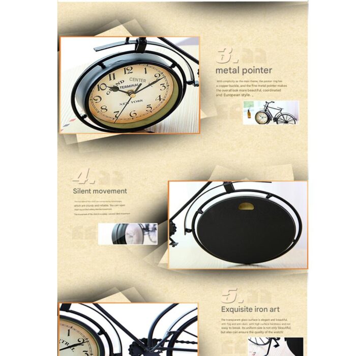 Vintage Antique-Style Metal Bicycle Decor Clock Timepiece with Retro Charm - Image 4