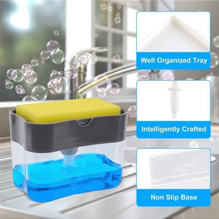 2-In-1 Liquid Soap Dispenser Soap Pump Sponge Caddy Manual Press With Washing Sponge - Image 2