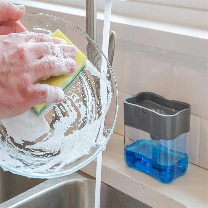 2-In-1 Liquid Soap Dispenser Soap Pump Sponge Caddy Manual Press With Washing Sponge - Image 4