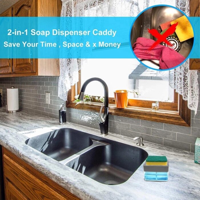 2-In-1 Liquid Soap Dispenser Soap Pump Sponge Caddy Manual Press With Washing Sponge - Image 5