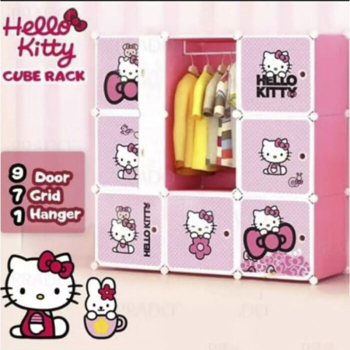 Hello Kitty 9 Cube Wardrobe Cabinet For Kids With Hanging Rod DIY Rack - Image 3