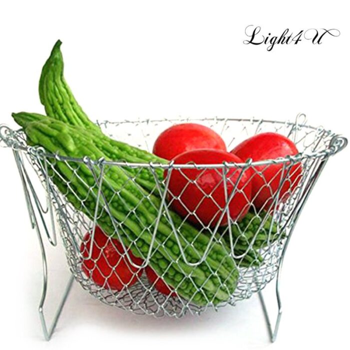 Chef Basket Dry Drain Rack Stainless Steel Multi Function Folding Fruit Basket Kitchen Tool - Image 2