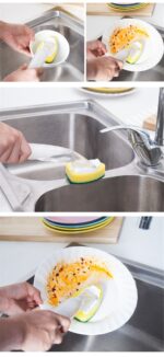 3 Sponge Heads Handheld Soap Scrubber Cleaner Dish Wand Brush Cleaning Tool