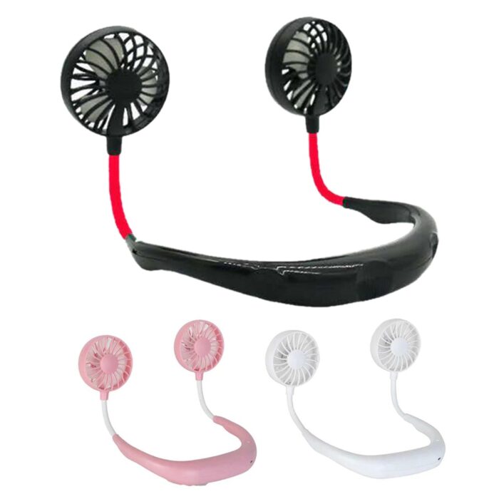 Hand Free Sports Dual Fan Portable Neck Band Hanging USB Battery Rechargeable Mini Cooler Fan - Image 5