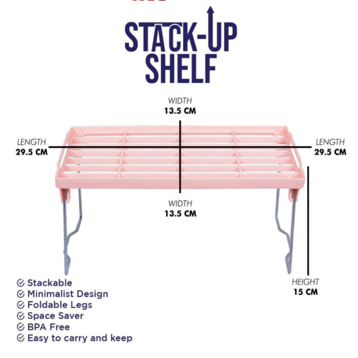 Set Of 3 Stack Up Shelf Space Saver Plastic Racks With Foldable Legs For Kitchen - Image 3