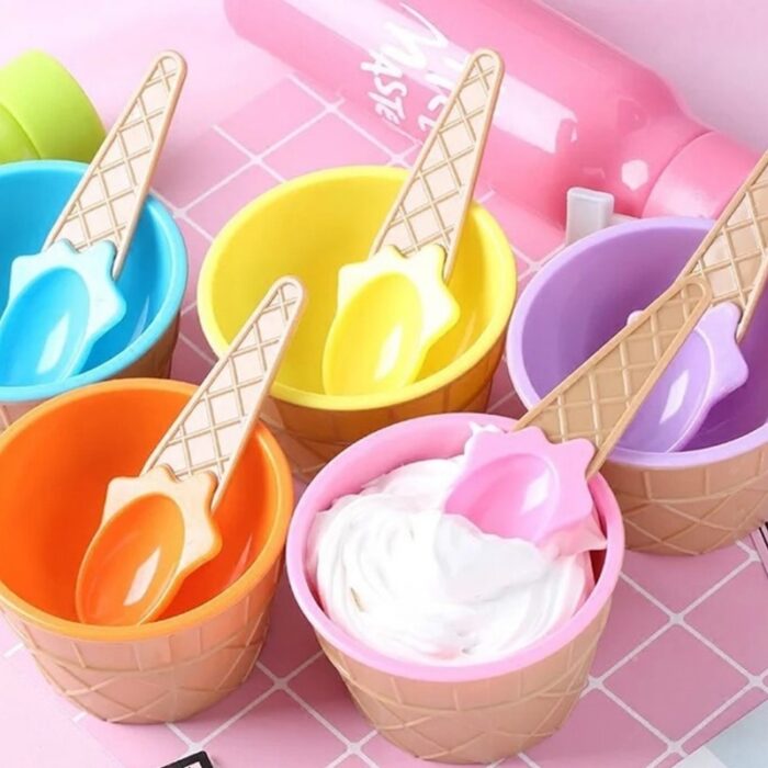 Pack Of Two Reusable Ice Cream Bowl With A Spoon Kids Dessert Ice Cream Cup - Image 3