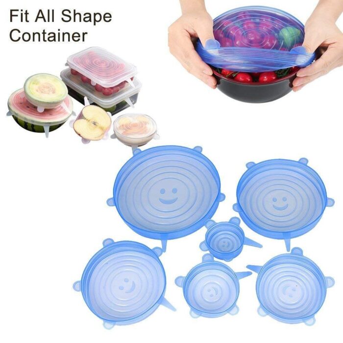 6 Pcs/Set Silicone Food Wrap Caps Cookware Lids Stretchable Fresh Covers - Image 2