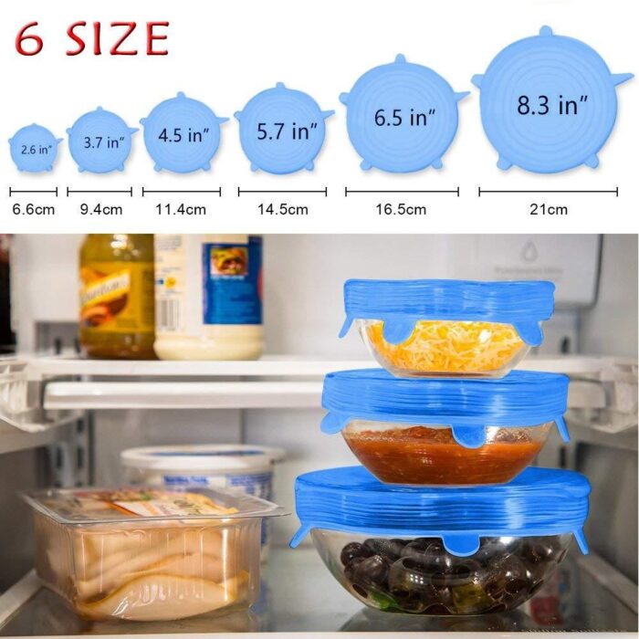 6 Pcs/Set Silicone Food Wrap Caps Cookware Lids Stretchable Fresh Covers - Image 1