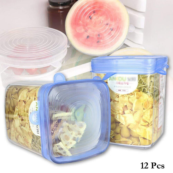 2 Sets Of 6 Pcs Silicone Food Wrap Caps Cookware Lids Stretchable Fresh Covers - Image 9