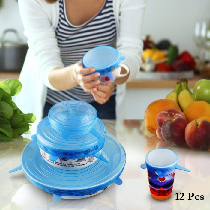 2 Sets Of 6 Pcs Silicone Food Wrap Caps Cookware Lids Stretchable Fresh Covers - Image 10