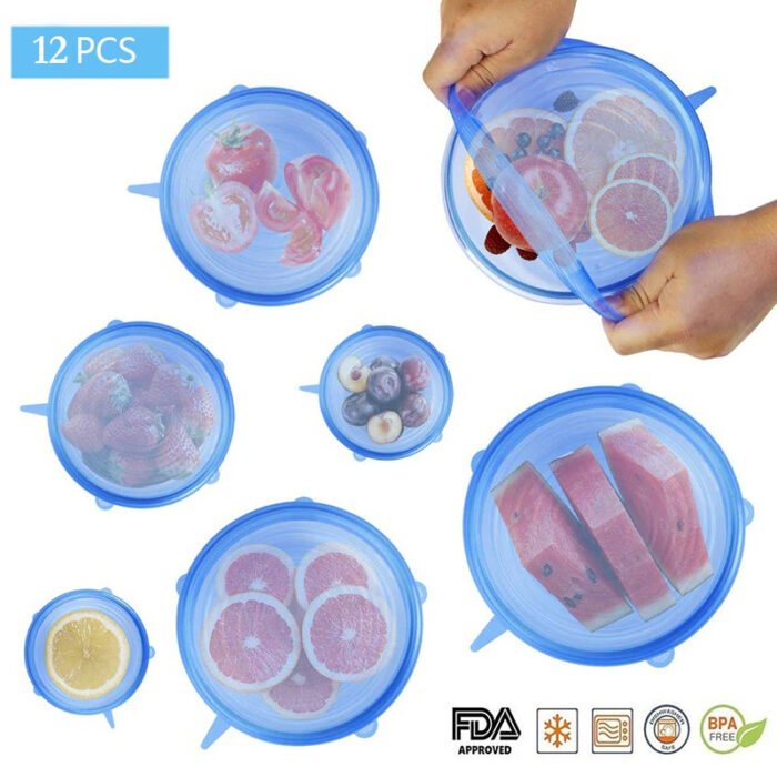 2 Sets Of 6 Pcs Silicone Food Wrap Caps Cookware Lids Stretchable Fresh Covers - Image 8
