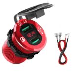 Rocketek 12V/24V 36W Waterproof Aluminum Dual USB Quick Charge 3.0 Charger Socket Power Outlet Adapter With LED Voltmeter