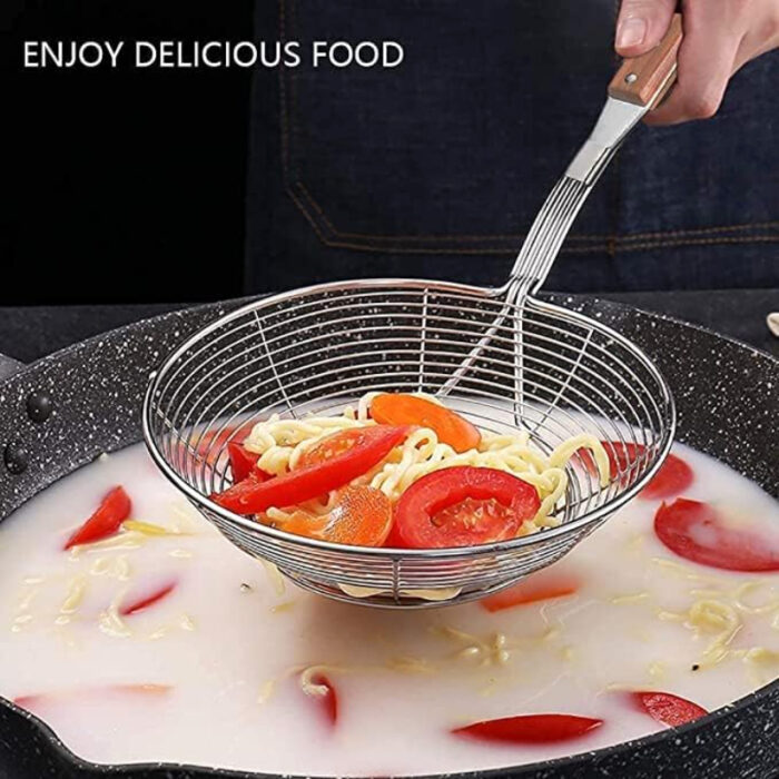 Eco-Friendly Wooden Handle Stainless Steel Frying Oil Strainer - Image 8