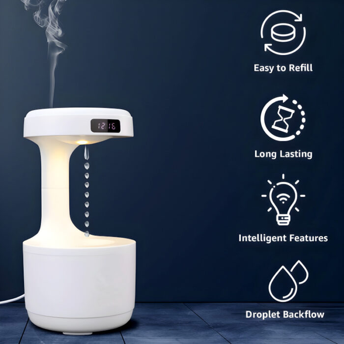 600ml Anti-Gravity Cool Mist Humidifier With Clock & Aroma Diffuser For Office And Bedroom - Image 6