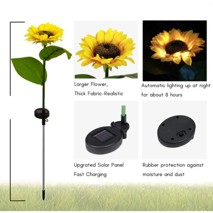 Pack Of 2 Waterproof Sunflower Solar Decorative Lights For Outdoor Garden And Lawn - Image 5