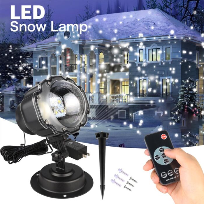 Mini Outdoor Snowfall LED IP65 Moving Snow Garden Snowflake Lamp Set - Image 2