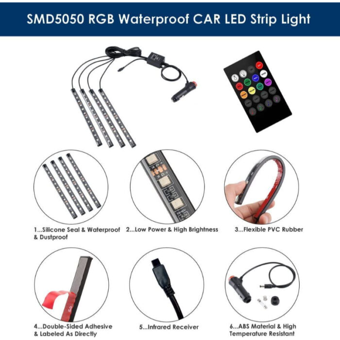 4 PCs Remote Control RGB LED Music Strip Lights For Car Interior - Image 7