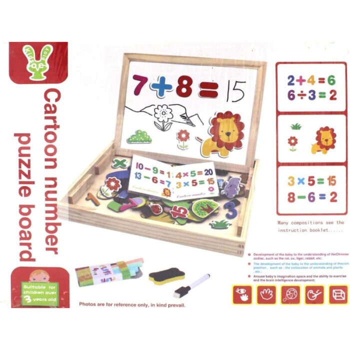 Wooden Magnetic Black And White Board With Cartoons And Numbers - Image 3