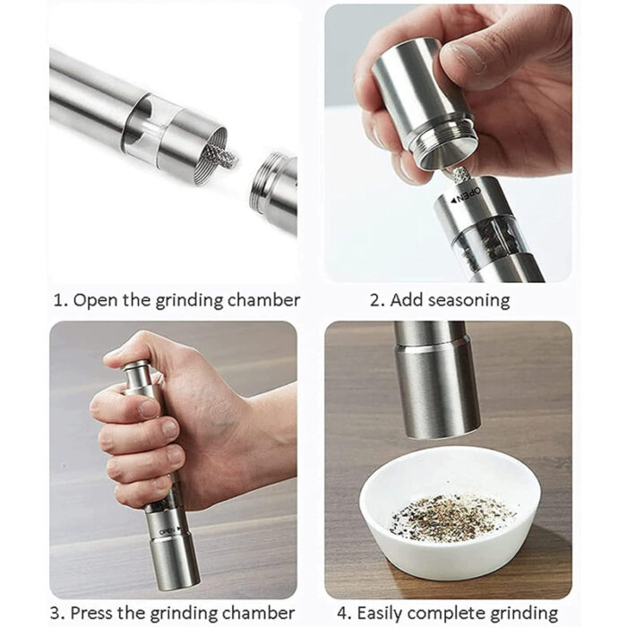 One Handed Operation Thumb Push High Quality Stainless Steel Spice Grinder - Image 11