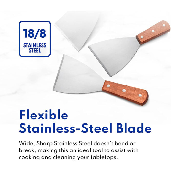 Multi-Purpose Wooden Handle Stainless-Steel Slant Edges Scraper - Image 4