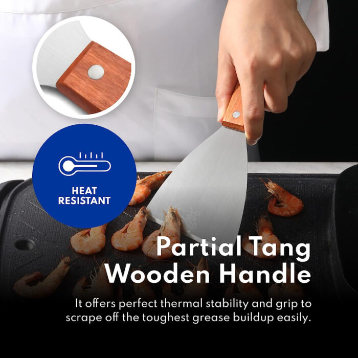 Multi-Purpose Wooden Handle Stainless-Steel Slant Edges Scraper - Image 6