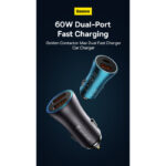 Baseus Golden Contactor Max Dual-Port High-Speed Fast Charger for Cars 60W USB + Type-C Charging Power