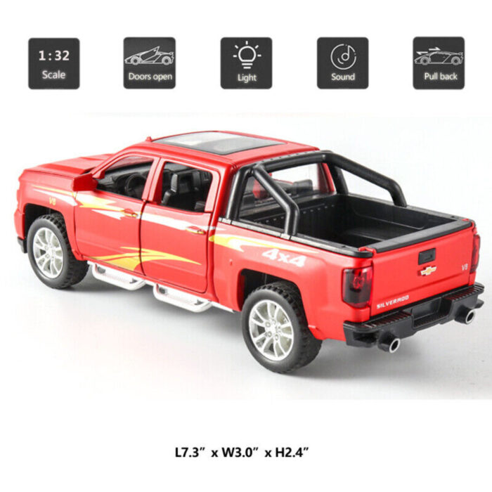 1:32 Chevrolet Silverado Pickup Model Alloy Die-Cast Truck Toy With Music And Light - Image 8