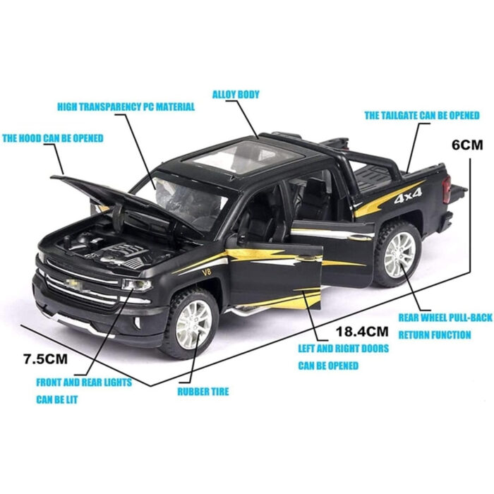 1:32 Chevrolet Silverado Pickup Model Alloy Die-Cast Truck Toy With Music And Light - Image 4