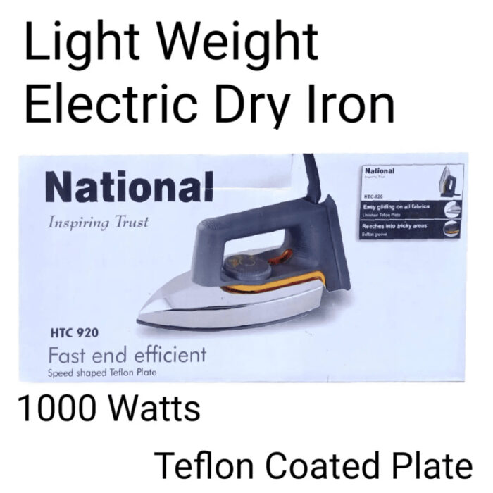 1000W National Teflon Coated Plate HTC920 Electric Dry Iron with Adjustable Temperature Control - Image 2