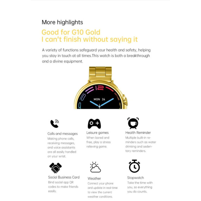 G10 24K Gold Amoled Display Luxury Stainless Steel Sports Heart Rate Health Monitoring Watch Smart Watch - Image 1
