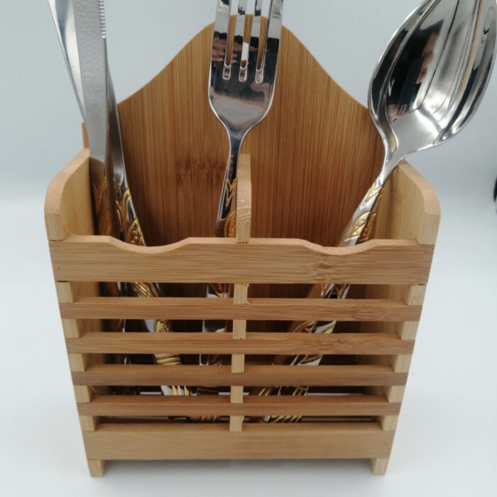 Kitchen Wooden Mini Spoon Holder And Bamboo Chopstick Basket - Image 2
