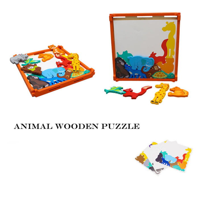Cute 3D Colorful 16Pcs Animal Theme Wooden Puzzle For Kids - Image 2