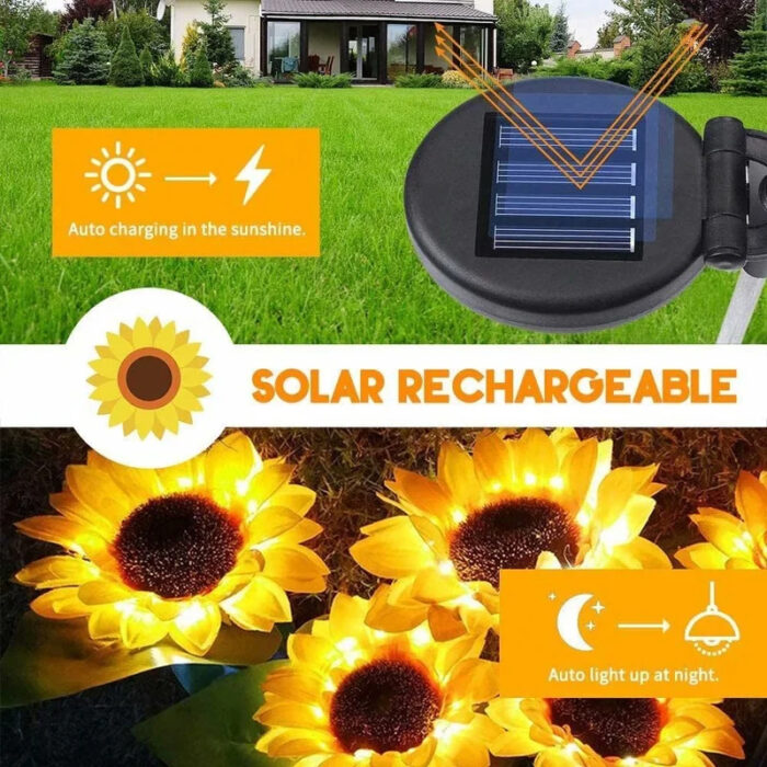 Pack Of 2 Waterproof Sunflower Solar Decorative Lights For Outdoor Garden And Lawn - Image 8