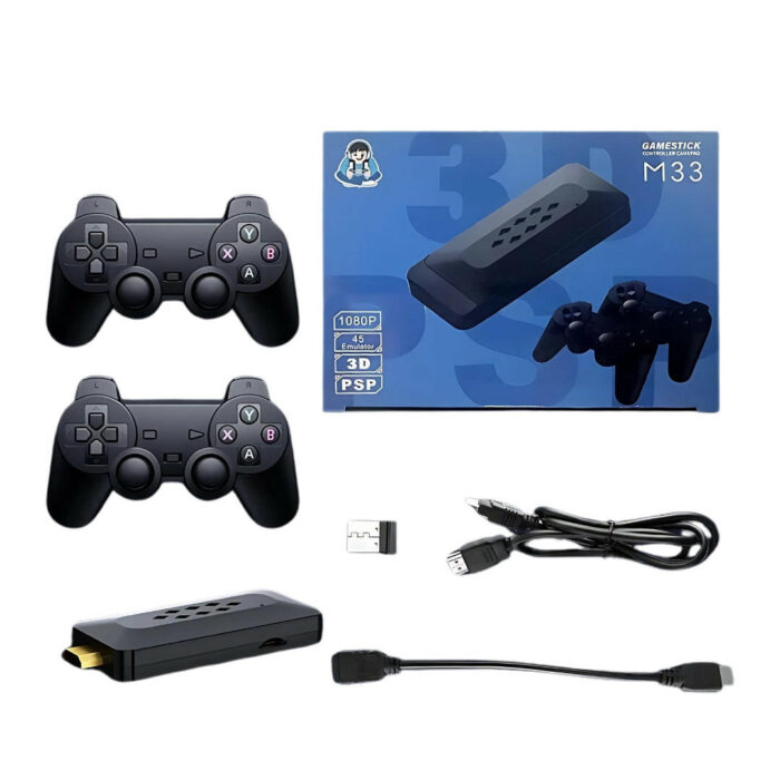 Plug & Play M33 4K Retro GameStick: 64GB, 33,000+ Games w/ Dual Wireless Controllers & 9 Emulators - Image 1