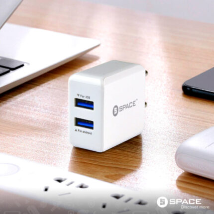 SPACE WC-101 Dual USB Wall Charger 2.4A with Micro USB Cable – Fast Charging Adapter for Android & iOS
