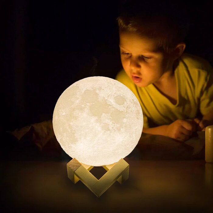 Moon Lamp 3D Print Moonlight LED Rechargeable Table Desk Lamp 12CM With Remote - Image 2