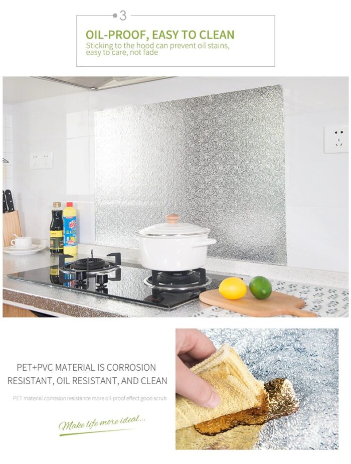 40 X 200cm Kitchen Oil-Proof Waterproof Stickers Aluminum Self Adhesive Wall Sticker DIY Wallpaper - Image 6
