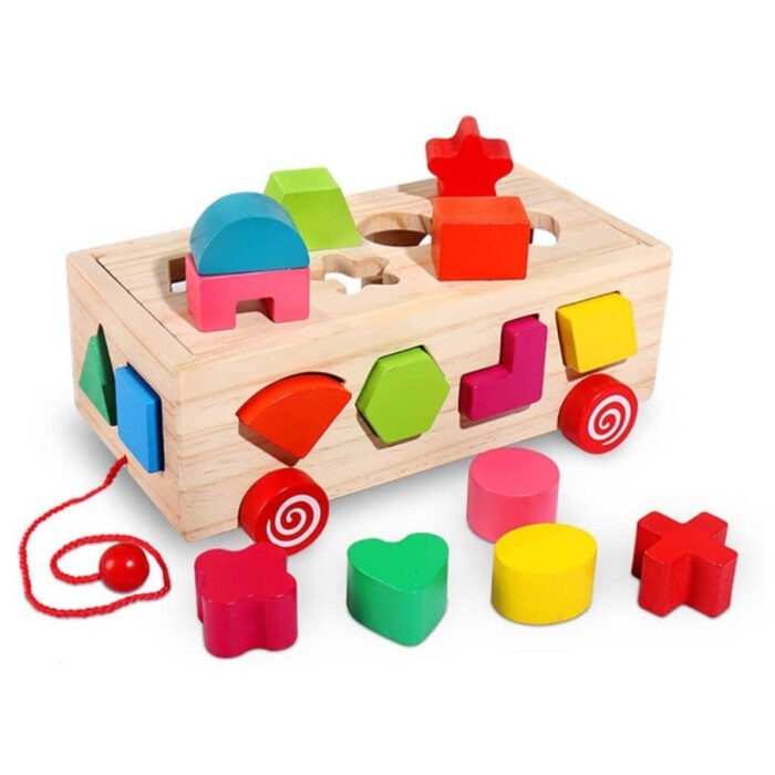 Montessori Shape Sorter Wooden Pull Along Toy Car Learning Adventure For Kids - Image 1