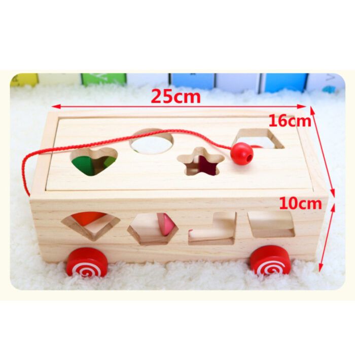 Montessori Shape Sorter Wooden Pull Along Toy Car Learning Adventure For Kids - Image 6