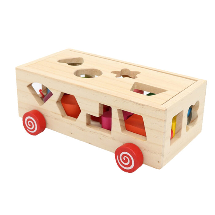 Montessori Shape Sorter Wooden Pull Along Toy Car Learning Adventure For Kids - Image 4