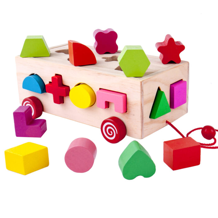 Montessori Shape Sorter Wooden Pull Along Toy Car Learning Adventure For Kids - Image 3