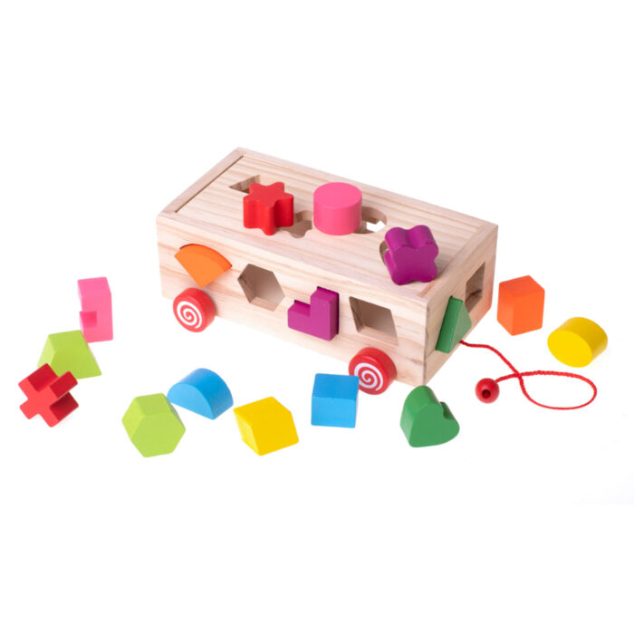Montessori Shape Sorter Wooden Pull Along Toy Car Learning Adventure For Kids - Image 2