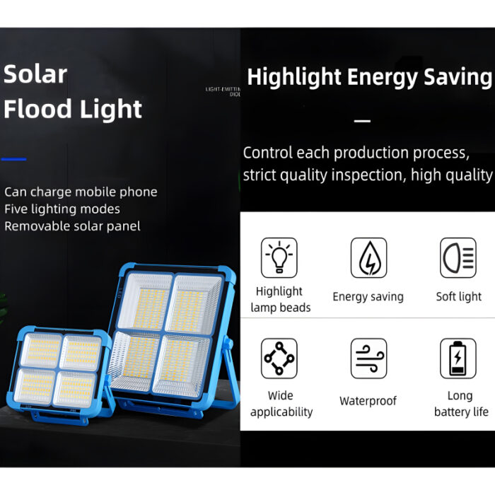 X8 Multifunctional Portable 1000W Solar LED Street Light High-Quality Rechargeable Off-Grid Private Lighting Solution - Image 6